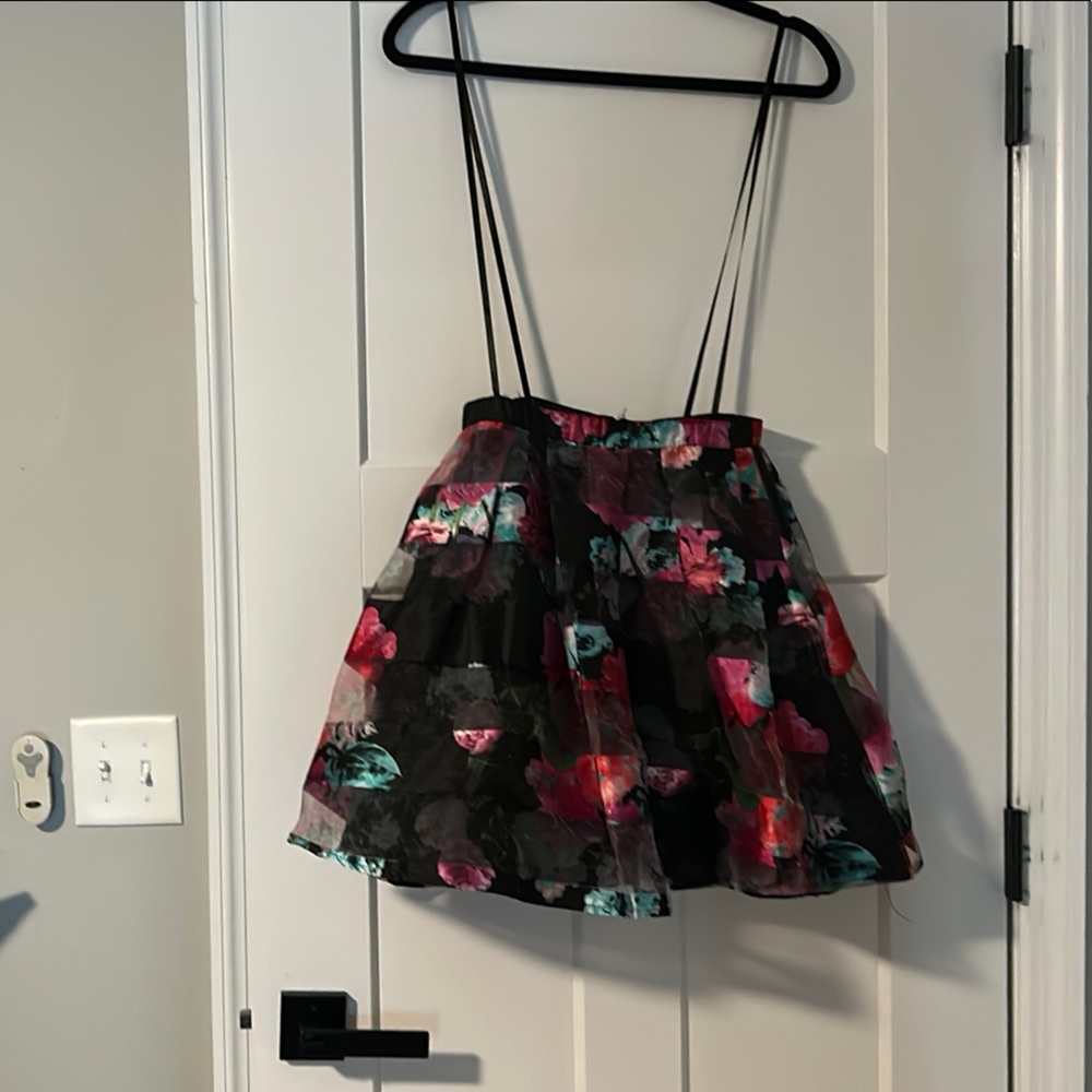 Sequin Hearts Floral Mini Skirt - Black and Pink